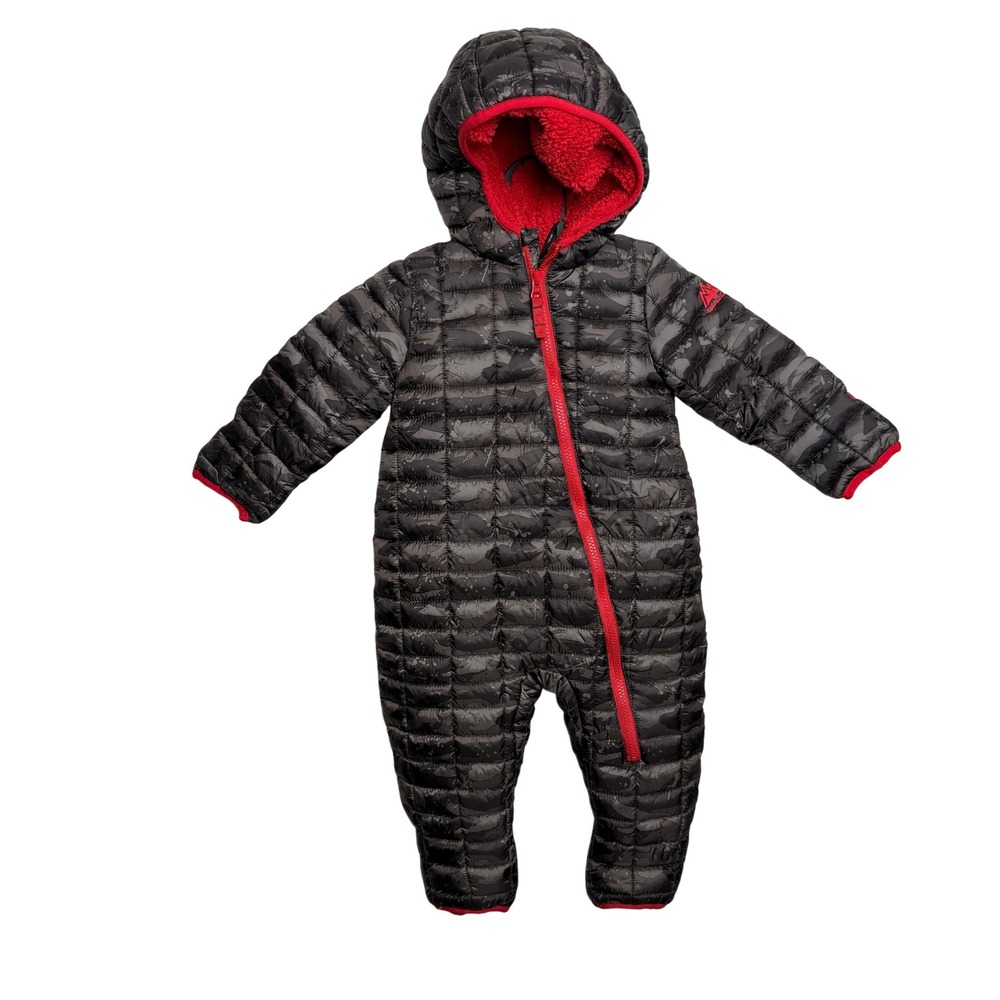 Snozu Kids Camo Puffer Bunting Snowsuit 18M Gray Red Hooded Fleece Lined Warm
